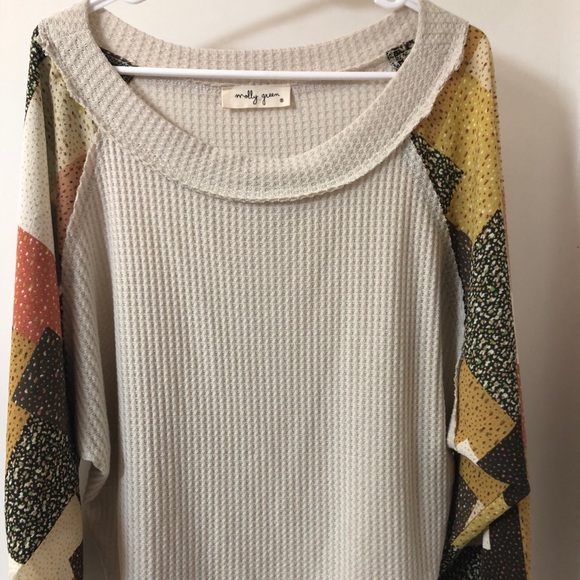 off-shoulder patchwork balloon sleeve✨ - Picture 2 of 7